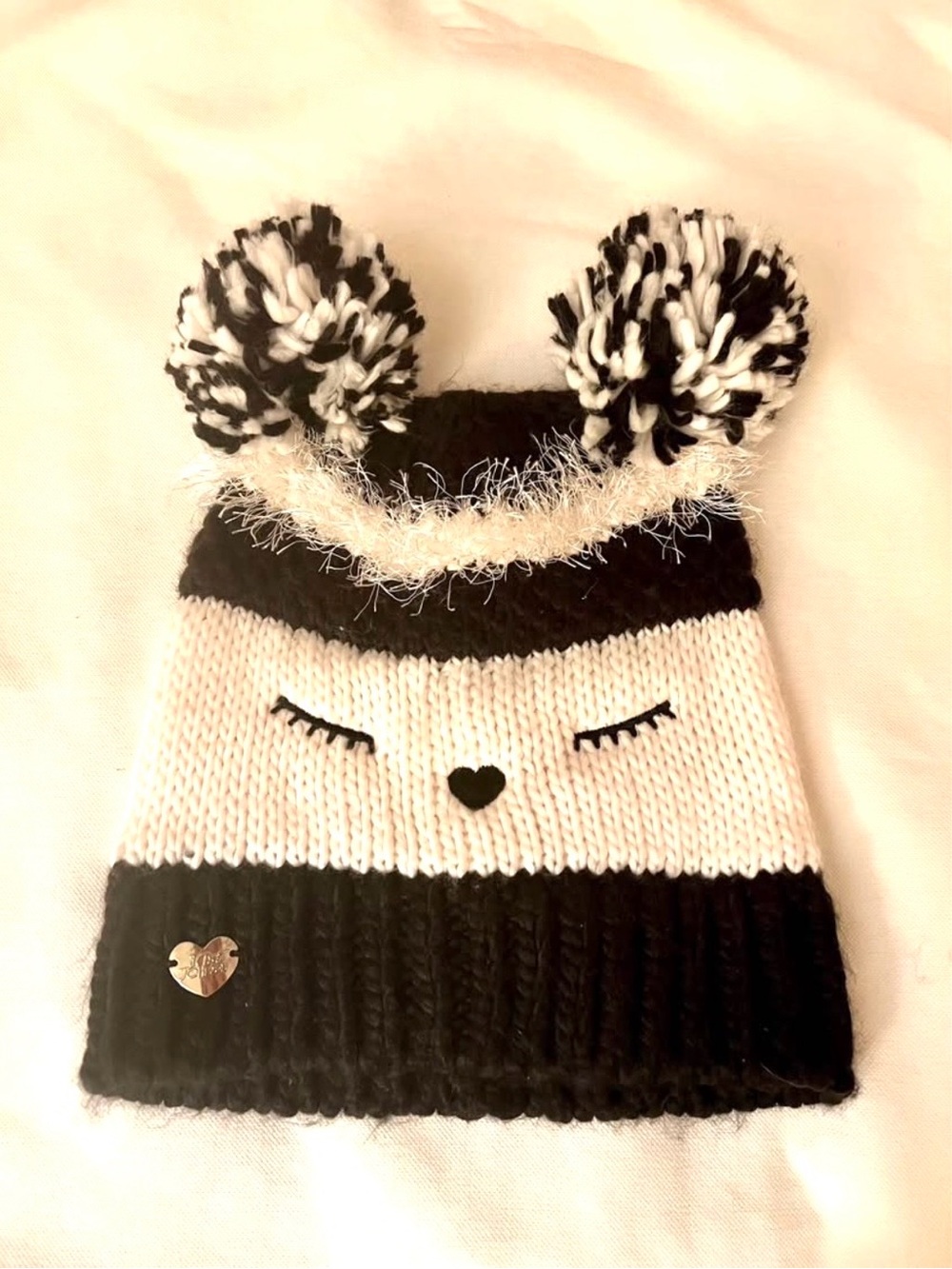 RARE Betsey Johnson Pom Pom Cute Smiley Face Knit Winter Hat